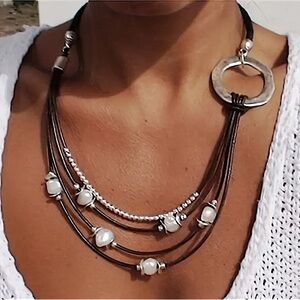Bohemian Multilayer Geometric Beaded Necklace Tribal Boho
